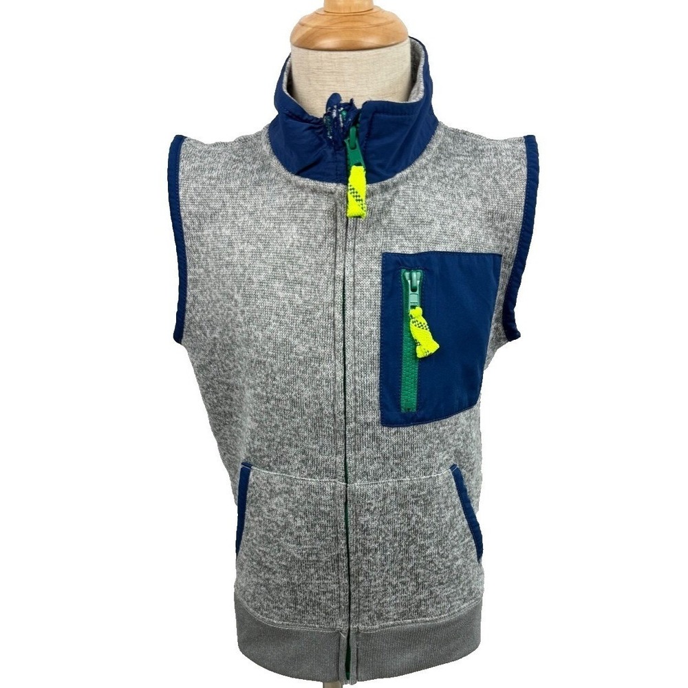 J.Crew Kids‎ Full Zip Fleece Vest Heather Grey Navy Blue Green Size Small